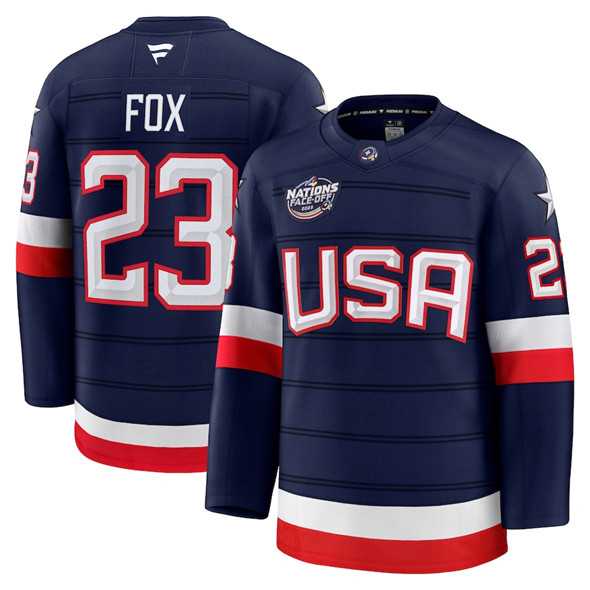 Mens USA #23 Adam Fox Navy 2025 4 Nations Face-Off Stitched Jersey Dzhi->olympics usa jerseys->NHL Jersey
